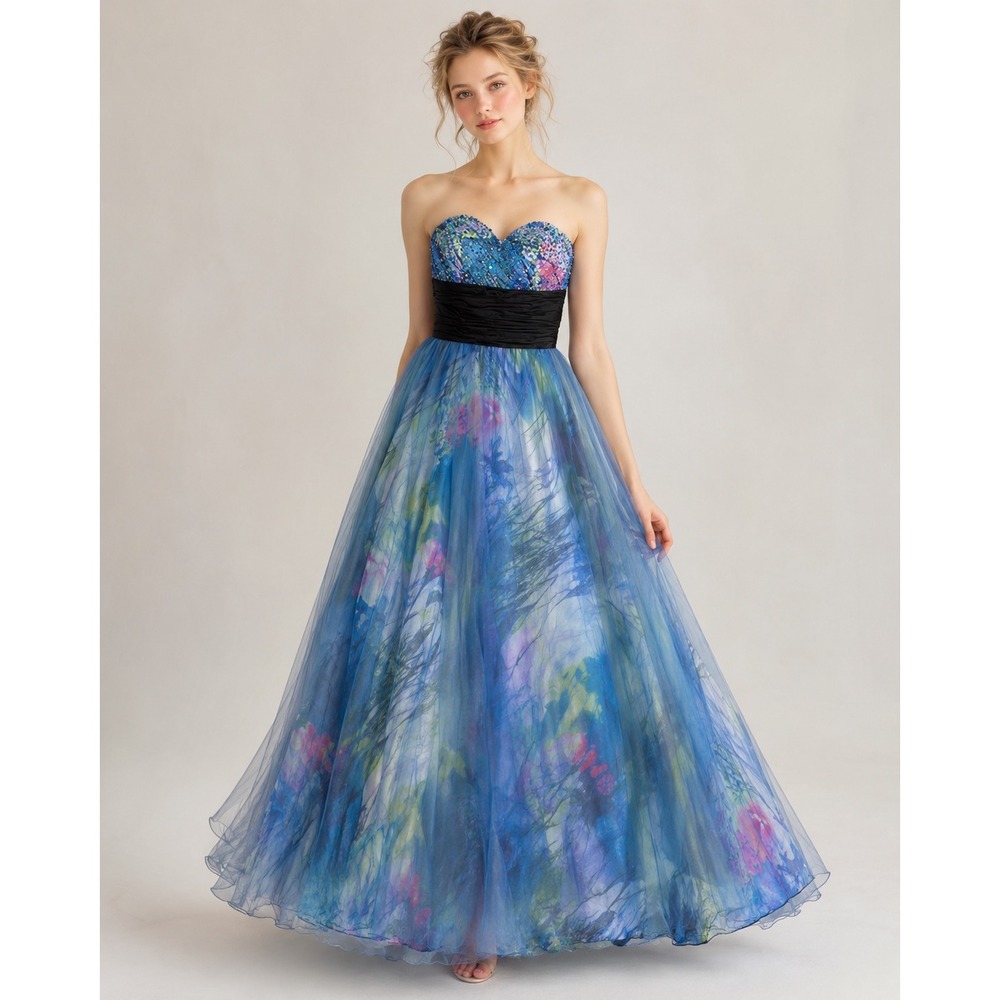 Cache Womens Y2K Prom Gown Size 0 Beaded Strapless Tulle Multicolor Fairycore